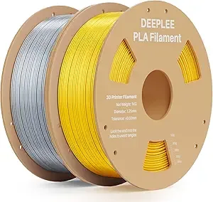 Deeplee3D DEEPLEE Silk PLA 3D Printer Filament 2kg, Silk Gold & Silver Gray Bundle PLA, Dimensional Accuracy +/-, Smooth & Shiny Texture, Multi Color 3D Printing Filament