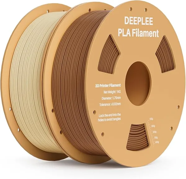 Deeplee3D DEEPLEE PLA 3D Printer Filament, Dimensional Accuracy +/-, Neatly Wound, No Clogging, Vacuum Package, Fits for Most FDM 3D Printers, 2 Pack 1kg Beige & Brown