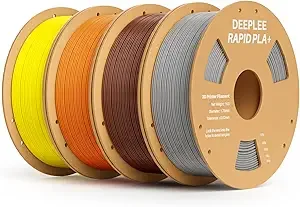 Deeplee3D DEEPLEE Rapid PLA Plus Filament, High Speed 3D Printer Filament Up to/s, PLA+ Filament Dimensional Accuracy +/- Fits Most FDM 3D Printer, 4 Pack 1kg Gray+Brown+Orange+Yellow