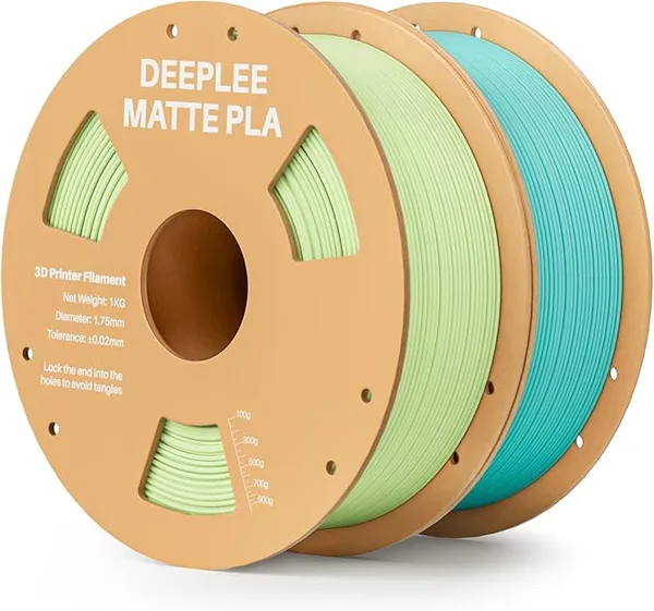 Deeplee3D DEEPLEE Matte PLA Filament, 3D Printer Filament Dimensional Accuracy +/-, No Clogging, Higher Toughness, Cardboard Spool 3D Filament, 2 Pack 1kg Mint Green & Teal Green