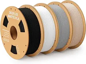 Deeplee3D DEEPLEE Matte PLA Filament, 3D Printer Filament Dimensional Accuracy +/-, No Clogging, Higher Toughness, Cardboard Spool 3D Filament, 4 Pack 1 kg Black & White & Slate Grey & Beige