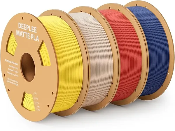Deeplee3D DEEPLEE Matte PLA Filament, 3D Printer Filament Dimensional Accuracy +/-, No Clogging, Higher Toughness, Cardboard Spool 3D Filament, 4 Pack 1 kg Yellow & Beige & Ruby Red & Navy Blue