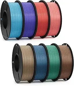 Deeplee3D DEEPLEE Silk PLA 3D Printer Filament 8 Pack 250g Bundle, Dimensional Accuracy +/-, Sky Blue/Bluish Purple/True Red/Peach Pink/Metallic Gold/Metallic Blue/Metallic Green/Metallic Bronze