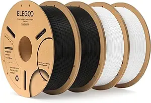 Elegoo ELEGOO PLA Filament Bundle 4KG, Black & White 3D Printer Filament Bulk Dimensional Accuracy +/-, 4 Pack 1kg Cardboard Spool(2.2lbs) Fits for Most FDM 3D Printers