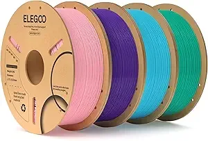 Elegoo ELEGOO PLA 3D Printer Filament Bundle 4KG, Dimensional Accuracy +/- 4 Pack 1kg Spool(2.2lbs) Fits for Most FDM 3D Printers(Pink, Purple, Sky Blue, Sea Green)