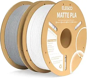 Elegoo ELEGOO Matte PLA Filament White & Slate Gray 2KG 3D Printer Filament Dimensional Accuracy +/-, 2pcs 1kg Carboard Spool (2.2lbs) for Most FDM 3D Printers