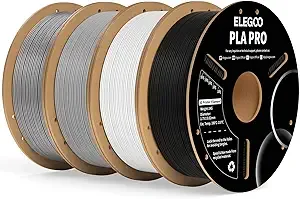 Elegoo ELEGOO PLA PRO Filament Bundle 4KG, 30-/s Printing Speed Improved Rigidity 3D Printer Filament Dimensional Accuracy +/-, 4pcs 1kg Spool(Black, White, Gray, Silver)