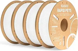 Elegoo ELEGOO Rapid PETG Filament White 4KG, High Speed 30-/s 3D Printer Filament Dimensional Accuracy +/-, 1kg Cardboard Spool(2.2lbs) Fits for Most FDM 3D Printers