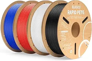 Elegoo ELEGOO Rapid PETG Filament Bundle 4KG, High Speed 30-/s 3D Printer Filament Accuracy +/-, 1kg Cardboard Spool(2.2lbs), Fits for Most FDM 3D Printers(Black, White, Blue, Red)