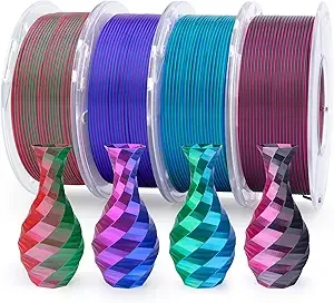 Elegoo ELEGOO Silk PLA Filament Bundle, Dual Colors 3D Printer Filaments Dimensional Accuracy +/-, Multicolors 4 Pack 250g Spool Green Red/Blue Purple/Black Red/Blue Green