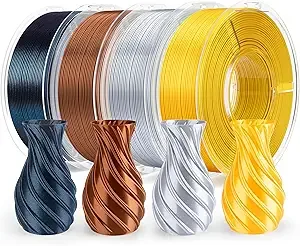 Elegoo ELEGOO 250g Silk PLA Filament Bundle, 4 Colors 3D Printer Filaments Dimensional Accuracy +/-, 4 Pack 250g Spool, Silk Gold/Silk Silver/Silk Copper/Galaxy Black