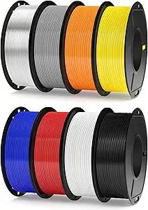 Elegoo ELEGOO 250g PETG Filament Bundle, 8 Colors High Speed/s 3D Printer Filaments Dimensional Accuracy +/-, 8 Pack 250g Spool Black/White/Red/Blue/Grey/Orange/Yellow/Transparent