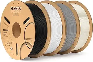 Elegoo ELEGOO PLA Filament Bundle 4KG, 3D Printer Filament Bulk Dimensional Accuracy +/-, 4 Pack 1kg Cardboard Spool(2.2lbs) Fits for Most FDM 3D Printers(Black, White, Gray, Translucent)