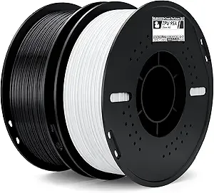 Elegoo ELEGOO TPU Filament Black & White 2KG, 95A Flexible Soft 3D Printing Filament, 2pcs 1KG Spool(2.2lbs) Fits for Most FDM 3D Printers