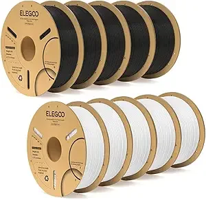 Elegoo ELEGOO PLA Filament Black & White 10KG, 3D Printer Filament Bulk Dimensional Accuracy +/-, 10 Pack 1kg Cardboard Spool(2.2lbs) 3D Printing Filament Fits for Most FDM 3D Printers