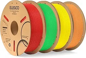 Elegoo ELEGOO PLA Filament Bundle 4KG, 3D Printer Filament Bulk Dimensional Accuracy +/-, 4 Pack 1kg Cardboard Spool(2.2lbs) Fits for Most FDM 3D Printers(Red, Yellow, Orange, Neon Green)