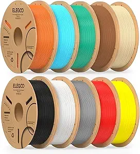 Elegoo ELEGOO PLA Filament Bundle 10KG 3D Printer Filament Dimensional Accuracy +/- 10 Assortment Colors, 1kg Spool(2.2lbs) Black/White/Space Gray/Red/Yellow/Orange/Sky Blue/Sea Green/Brown