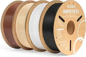 Elegoo ELEGOO Rapid PETG Filament Bundle 4KG, High Speed/s 3D Printer Filament Accuracy +/-, 1kg Cardboard Spool(2.2lbs) Fits for Most FDM 3D Printers (Black,White,Beige,Brown)
