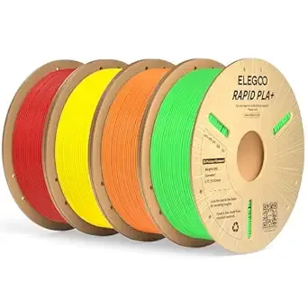 Elegoo ELEGOO Rapid PLA Plus Filament Bundle 4KG, PLA+ 3D Printer Filament for Fast Printing, Dimensional Accuracy +/-, 4 Pack 1kg Cardboard Spool(2.2lbs) Green/Orange/Yellow/Red