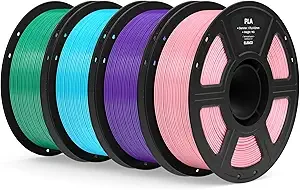 Elegoo ELEGOO PLA Filament Bundle 4KG, 3D Printer Filament Dimensional Accuracy +/-, 4pcs 1kg Spool(2.2lbs) Fit Most FDM 3D Printers (Pink, Purple, Sky Blue, Sea Green)