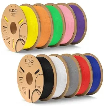 Elegoo ELEGOO PLA Plus Filament Bundle 10KG PLA+ Tough 3D Printer Filament Dimensional Accuracy +/-, 1kg Spool(2.2lbs) Black/White/Gray/Red/Yellow/Orange/Dark Blue/Neon Green/Pink/Purple