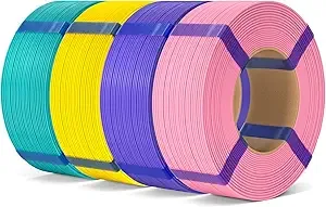 Elegoo ELEGOO PLA Basic Refill Filament Bundle 4KG, 3D Printer Filament No Spool for Reusable Spool Refilling Dimensional Accuracy +/-, 4pcs 1kg Spool(2.2lbs) Pink/Purple/Yellow/Turquoise Green