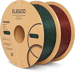 Elegoo ELEGOO PLA Filament 2KG Sparkle Red & Green, Glitter Twinkling 3D Printer Filament Dimensional Accuracy +/-, 2pcs 1kg Spool(2.2lbs) Fits for Most FDM 3D Printers