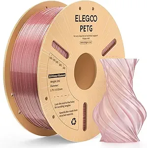 Elegoo ELEGOO PETG Filament Transparent Pink 1KG, Translucent 3D Printer Filament High Precision, Strong & Durable 1kg Spool(2.2lbs) Fits for Most FDM 3D Printers