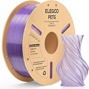 Elegoo ELEGOO PETG Filament Transparent Purple 1KG, Translucent 3D Printer Filament High Precision, Strong & Durable 1kg Spool(2.2lbs) Fits for Most FDM 3D Printers