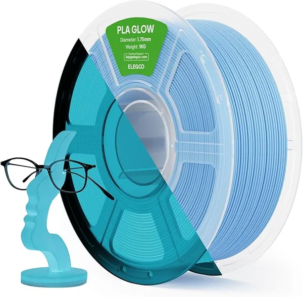 Elegoo ELEGOO PLA Filament Glow in the Dark Glow Blue 1KG 3D Printing Filament Luminous Color 1kg(2.2lbs) Spool Fits for Most 3D Printers