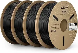 Elegoo ELEGOO ASA Filament Deep Black 4KG, UV & Weather Resistant 3D Printer Filament Bundle for Outdoor Functional Parts, High Impact Strength Engineering Grad 1kg Spool (2.2lbs) Fit for FDM Printers