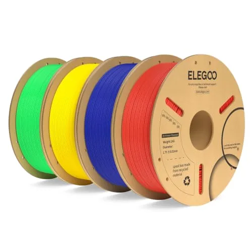 Elegoo ELEGOO PLA Plus Filament Bundle 4KG, PLA+ Tough 3D Printer Filament Dimensional Accuracy +/-, 4 Pack 1kg Spool(Red/Dark Blue/Yellow/Neon Green)