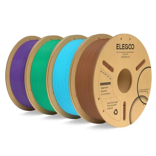 Elegoo ELEGOO PLA Plus Filament Bundle 4KG, PLA+ Tough 3D Printer Filament Dimensional Accuracy +/-, 4 Pack 1kg Spool(Brown/Sky Blue/Sea Green Purple)