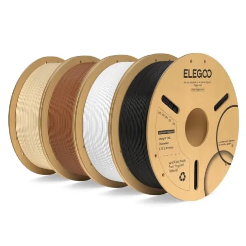 Elegoo ELEGOO PLA Plus Filament Bundle 4KG, PLA+ Tough 3D Printer Filament Dimensional Accuracy +/-, 4 Pack 1kg Spool(Black/White/Brown/Beige)