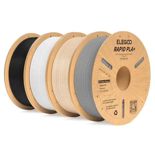 Elegoo ELEGOO Rapid PLA Plus Filament Bundle 4KG, PLA+ 3D Printer Filament/s High Speed, Dimensional Accuracy +/-, 4 Pack 1kg Cardboard Spool(2.2lbs) Black/White/Beige/Grey