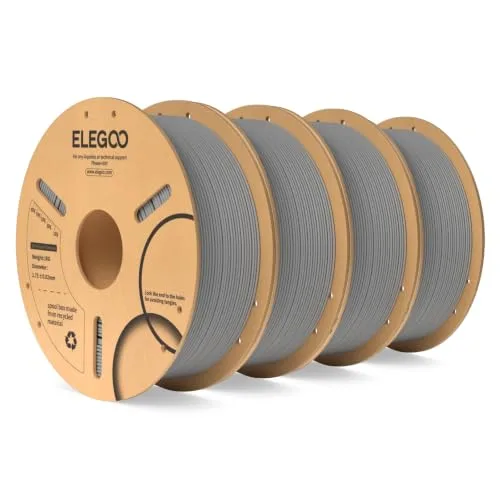 Elegoo ELEGOO PLA Filament Gray 4KG, 3D Printer Filament Bulk Dimensional Accuracy +/-, 4 Pack 1kg Cardboard Spool(2.2lbs) 3D Printing Filament Fits for Most FDM 3D Printers