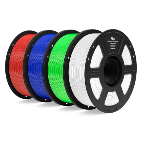 Elegoo ELEGOO PLA Filament Bundle 4KG, 3D Printer Filament Dimensional Accuracy +/-, 4pcs 1kg Spool(2.2lbs) Fit Most FDM 3D Printers(White/Neon Green/Dark Blue/Red)