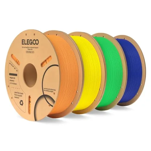 Elegoo ELEGOO PLA 3D Printer Filament Bundle 4KG, Dimensional Accuracy +/- 4 Pack 1kg Spool(2.2lbs) Fits for Most FDM 3D Printers(Orange/Yellow/Neon Green/Dark Blue)