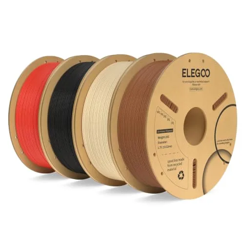 Elegoo ELEGOO PLA Plus Filament Bundle 4KG, PLA+ Tough 3D Printer Filament Dimensional Accuracy +/-, 4 Pack 1kg Spool(Brown/Beige/Black/Red)