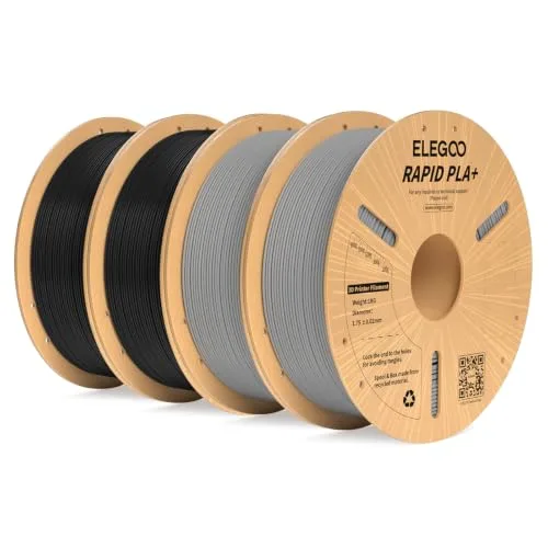 Elegoo ELEGOO Rapid PLA Plus Filament Black & Gray 4KG, PLA+ 3D Printer Filament for/s High Speed Printing, Dimensional Accuracy +/-, 4 Pack 1kg Spool(2.2lbs)