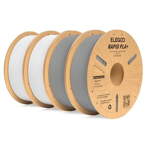 Elegoo ELEGOO Rapid PLA Plus Filament White & Gray 4KG, PLA+ 3D Printer Filament for/s High Speed Printing, Dimensional Accuracy +/-, 4 Pack 1kg Spool(2.2lbs)