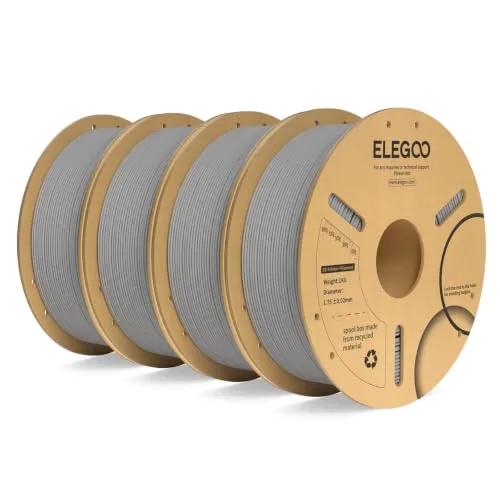 Elegoo ELEGOO PLA Plus Filament Gray 4KG, PLA+ Tougher and Stronger 3D Printer Filament Pro Dimensional Accuracy +/-, 4 Pack 1kg Spool(2.2lbs) Fits for Most FDM 3D Printers