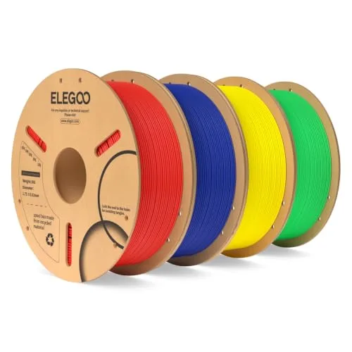 Elegoo ELEGOO PLA 3D Printer Filament Bundle 4KG, Dimensional Accuracy +/- 4 Pack 1kg Spool(2.2lbs) Fits for Most FDM 3D Printers(Red/Dark Blue/Yellow/Neon Green)