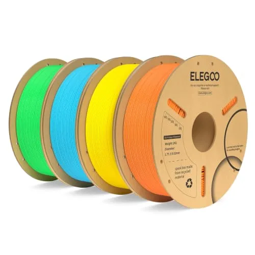 Elegoo ELEGOO PLA Plus Filament Bundle 4KG, PLA+ Tough 3D Printer Filament Dimensional Accuracy +/-, 4 Pack 1kg Spool(Orange/Yellow/Neon Green/Sky Blue)