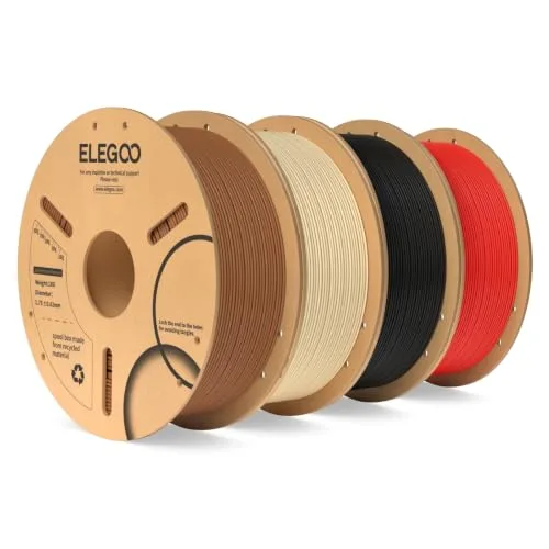 Elegoo ELEGOO PLA 3D Printer Filament Bundle 4KG, Dimensional Accuracy +/- 4 Pack 1kg Spool(2.2lbs) Fits for Most FDM 3D Printers(Brown/Beige/Black/Red)