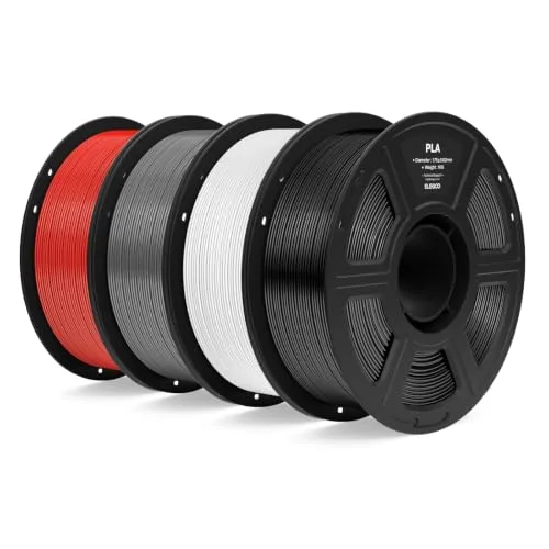 Elegoo ELEGOO PLA Filament Bundle 4KG, 3D Printer Filament Dimensional Accuracy +/-, 4pcs 1kg Spool(2.2lbs) Fit Most FDM 3D Printers(Black/White/Grey/Red)