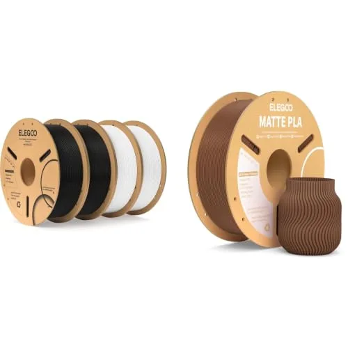 Elegoo ELEGOO PLA Filament Black & White 4KG & Matte PLA Filament Earth Brown 1KG
