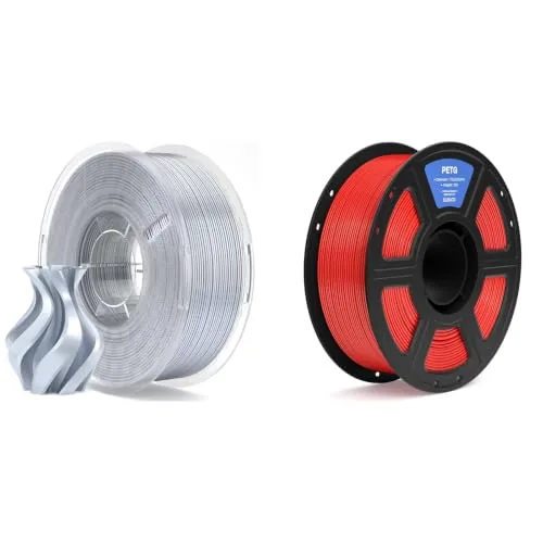 Elegoo ELEGOO Silk PLA Filament Silver Grey 1KG & PETG Filament Red 1KG