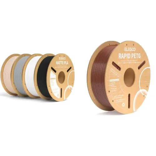 Elegoo ELEGOO Matte PLA Filament 4KG Black White Gray Beige & PETG Brown 1KG