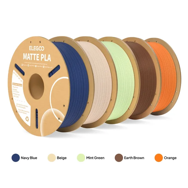 Elegoo PLA Matte 5-Color Filament Bundle (5 x 1kg) – Color Pack B